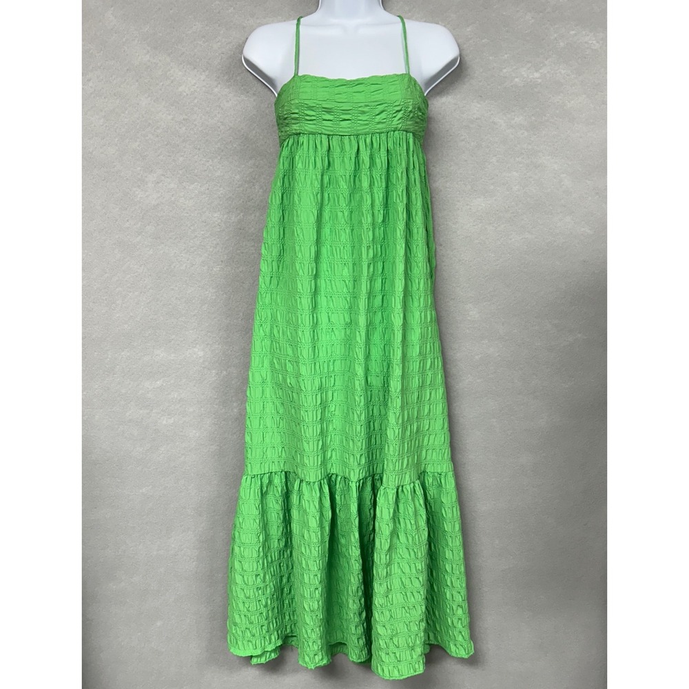 Zara Maxi Dress Women's M Green Sundress Summer Tie Back Sleeveless Smocked Long